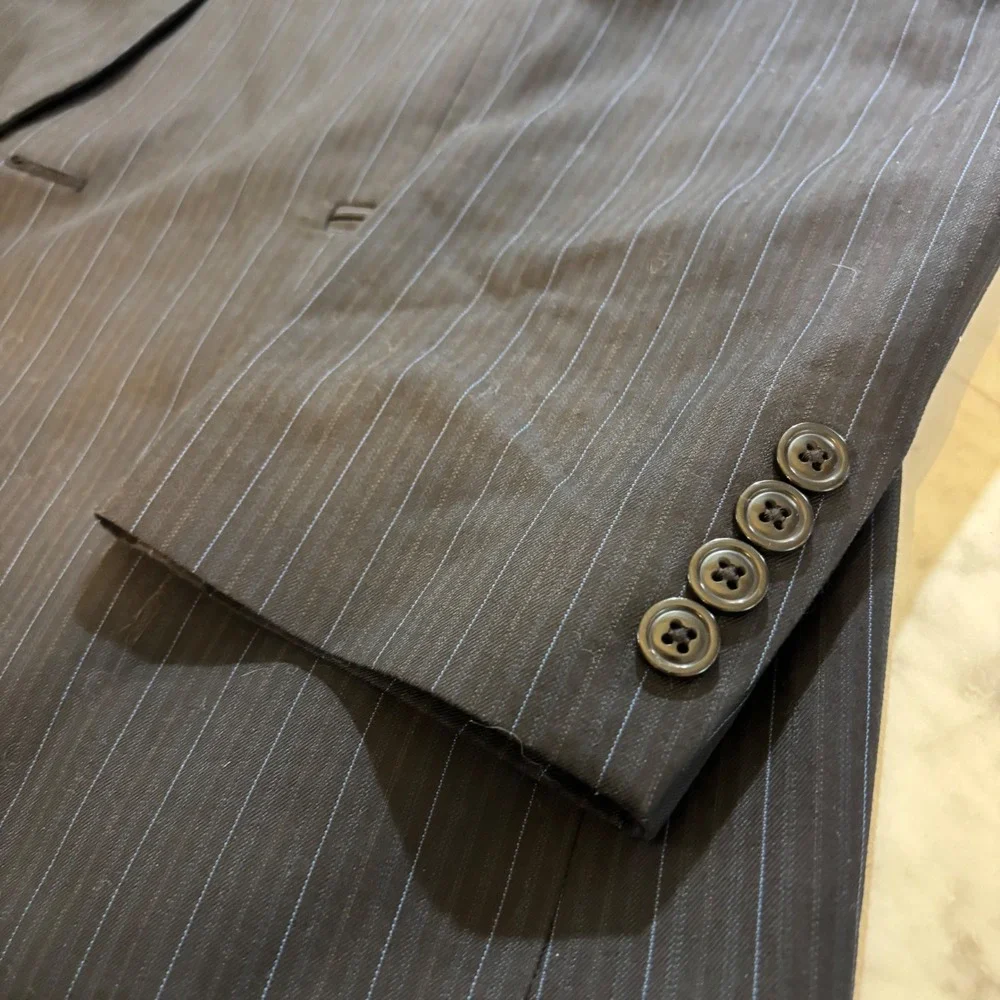 Haggar Mens 44R Pinstripe Suit Jacket Blazer Two Button Charcoal Navy 1001934‎